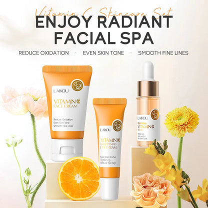 Kit de cuidado facial con vitamina C (3 piezas): crema facial, sérum, crema para ojos, hidratante y antiarrugas.