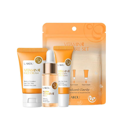 Kit de cuidado facial con vitamina C (3 piezas): crema facial, sérum, crema para ojos, hidratante y antiarrugas.