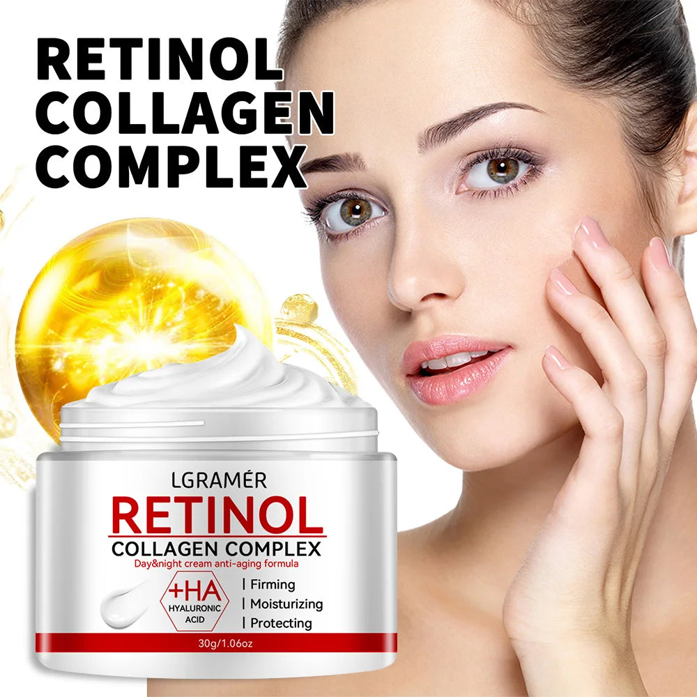 Crema reafirmante con retinol y colágeno para suavizar arrugas, crema facial hidratante, blanqueadora e iluminadora