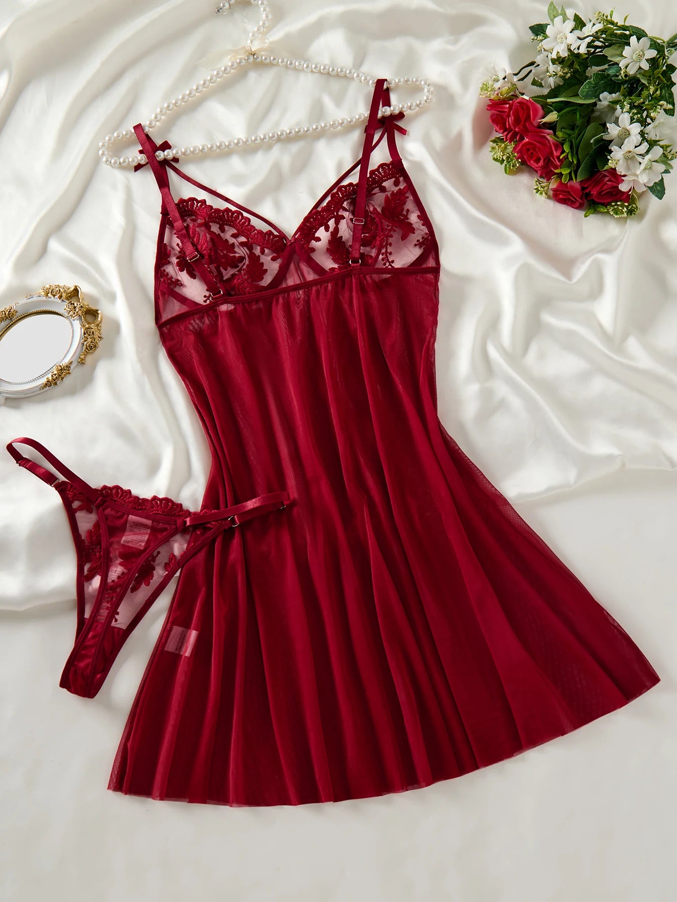 Camisón Sexy semitransparente con Tanga